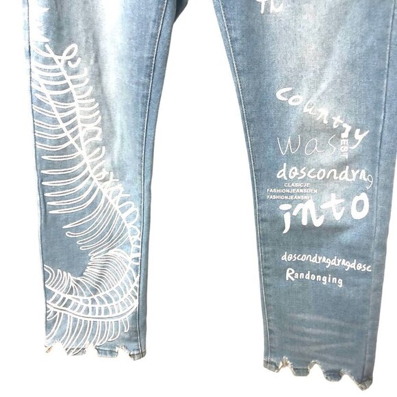 Fire & Rain Denim Jeans Mens 32x30 Light Wash Blue Graffiti Graphics Streetwear - Picture 4 of 12